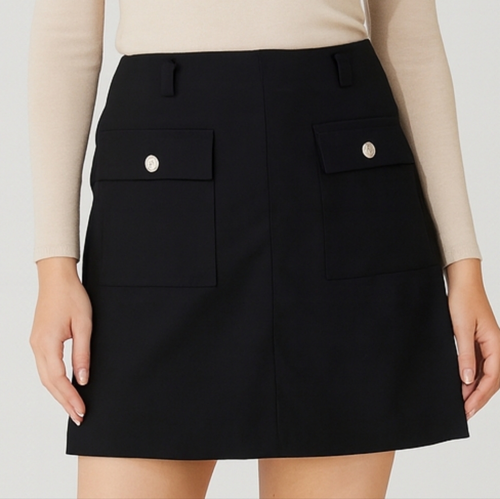 Y2k Cristina Black Mini Skirt 10 Vintage Flap Pockets Made In USA